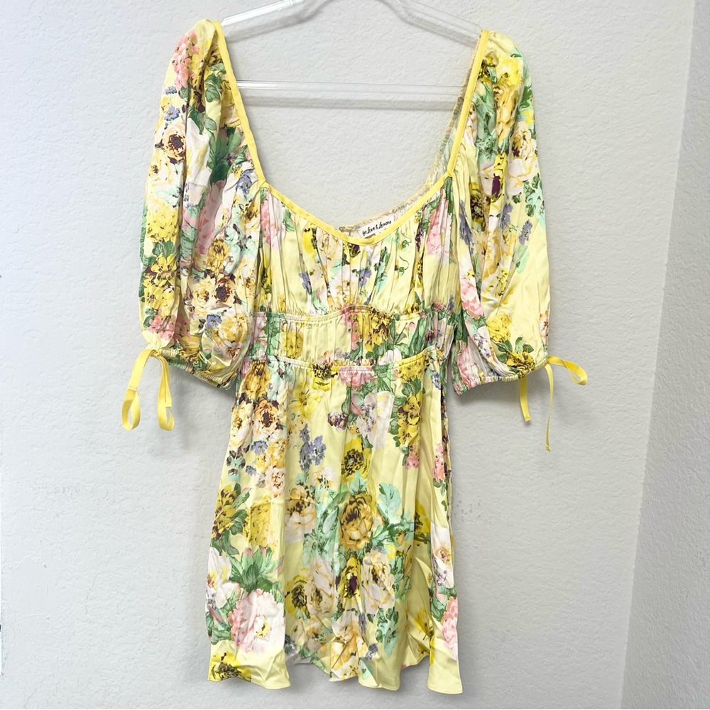 For Love & Lemons Leigh Floral Mini Dress Yellow Size Large - Picture 2 of 5